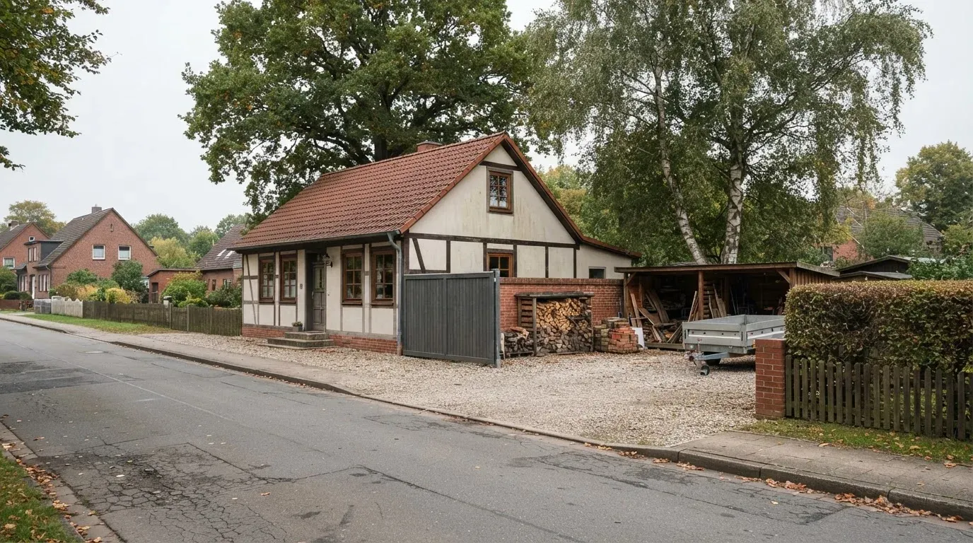Straßenansicht mit Wohnhäusern (Platzhalterbild)